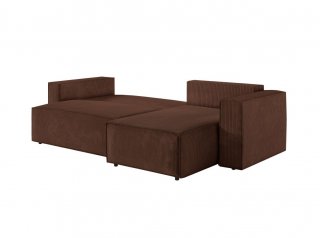 Canapé d'angle réversible MIA convertible avec pouf velours côtelé marron