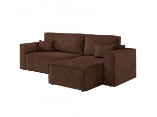 Canapé d'angle réversible MIA convertible avec pouf velours côtelé marron