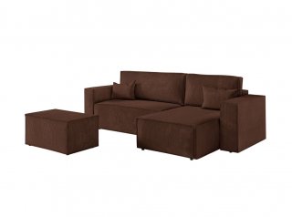 Canapé d'angle réversible MIA convertible avec pouf velours côtelé marron