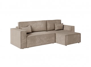 Canapé d'angle réversible MIA convertible avec pouf velours côtelé taupe