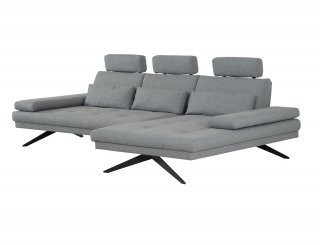 Canapé angle FERNIE double profondeur méridienne droite têtière tissu gris 296 x 179 cm