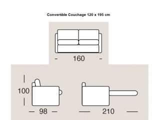 Canapé convertible 2/3 places BARI ouverture EXPRESS 120 cm matelas 17 cm