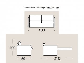 Canapé convertible 3 places BARI ouverture EXPRESS 140 cm matelas 17 cm