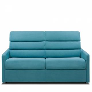 Canapé convertible CanapExpress CHAMPAGNY 140 cm matelas memory 22 cm dossiers hauts velours bleu turquoise