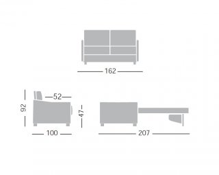 Canapé Convertible express JACK Encombrement ouvert : 207 cm couchage 120 piétement hêtre naturel.