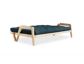 Canapé convertible futon GRAB pin naturel coloris bleu pétrole couchage 130 cm.