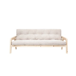 Canapé convertible futon GRAB pin naturel coloris ivoire couchage 130 cm.