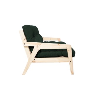 Canapé convertible futon GRAB pin naturel coloris vert foncé couchage 130 cm.