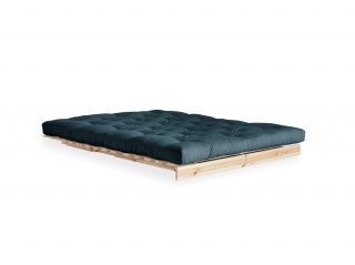 Canapé convertible futon ROOTS pin naturel coloris bleu pétrole couchage 140*200 cm.