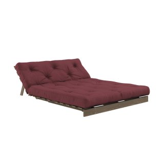 Canapé convertible futon ROOTS pin carob brown coloris bordeaux couchage 140*200 cm