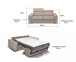 Canapé convertible EXPRESS COURBEVOIE 160 cm matelas 16 cm pieds luges sommier LATTES