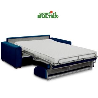 Canapé convertible express VOLOUTO matelas 140cm comfort BULTEX® 16cm sommier lattes RENATONISI velours bleu