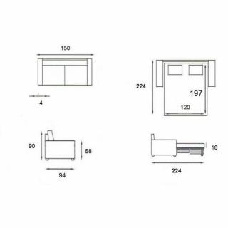 Canapé 2-3 places SOPRANO convertible EXPRESS 120*197*18cm Sommier lattes RENATONISI