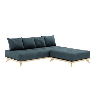 Canapé convertible futon SENZA pin naturel coloris bleu pétrole couchage 90 cm.