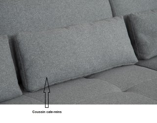 Canapé grand angle FERNIE double profondeur retour droit têtières tissu gris 305 x 240 cm