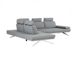 Canapé grand angle FERNIE double profondeur retour gauche têtières tissu gris 305 x 240 cm