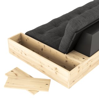 Canapé lit futon BASE marron couchage 130cm dossiers et accoudoirs coffres