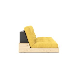 Canapé lit futon BASE jaunes couchage 130cm dossiers noirs coffres