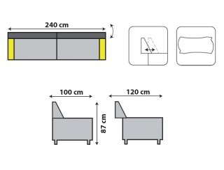 Canapé modulable HAWAI modulable dossier réglable bascule 3 places maxi piètement luge