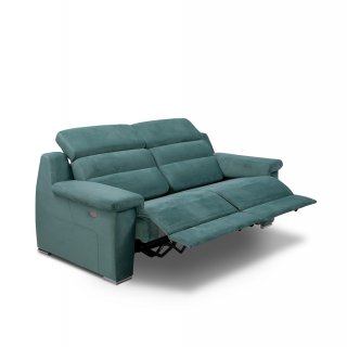 Canapé 3 places relax électrique RELAXO avec système zéro wall velours bleu menthe