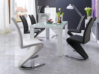 Lot de 2 chaises ALBI tissu blanc avec piètement tube chrome