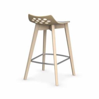 Tabouret de bar JAM W  nougat brillant avec piétement en bois naturel