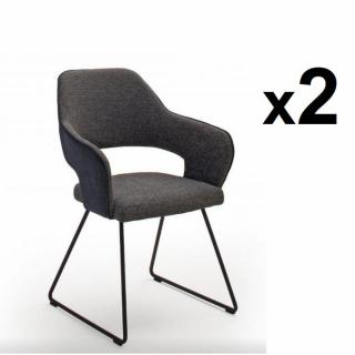 Lot de 2 chaises design NABAS tissu anthracite pieds traÃ®neau laque anthracite