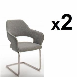 Lot de 2 chaises design NABAS tissu gris pieds luge acier brossé