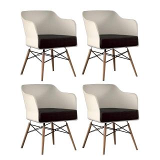 Lot de 4 chaises design NORDIKA coque blanche et hêtre massif coussin anthracite