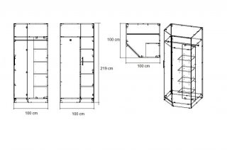 Armoire d'angle dressing KEY  chêne 1 porte noir mat 100 x 100 cm