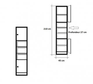 Colonne rangement 2 portes droite ARLITEC niche centrale largeur 45 cm profondeur 27 cm 