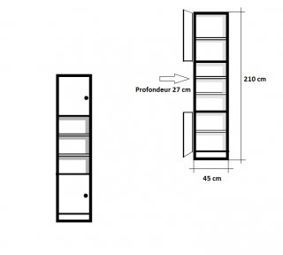 Colonne rangement 2 portes gauche ARLITEC niche centrale largeur 45 cm profondeur 27 cm 