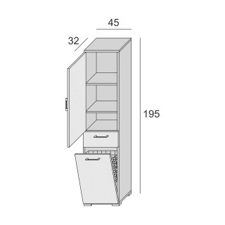 Colonne de rangement LANDRY corps blanc façade chêne 2 portes 2 étagères 1 tiroir