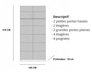 Armoire de rangement lingère 4 portes largeur 100 cm finition chêne naturel