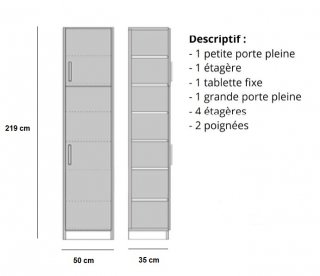 Armoire de rangement 2 portes coloris blanc mat largeur 50 cm