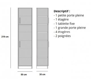 Armoire de rangement 2 portes coloris taupe mat largeur 50 cm