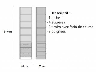 Armoire de rangement bibliothèque + 3 tiroirs coloris taupe mat largeur 50 cm