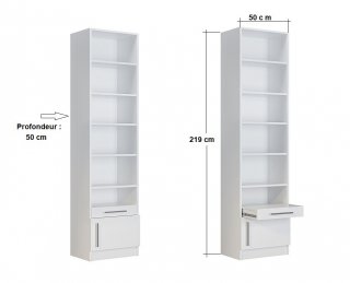 Colonne bibliothèque tablette chevet porte basse chêne profondeur : 50 cm