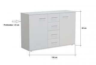 Commode combinée SMART 2 portes 4 tiroirs blanc mat