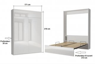 Composition armoire lit DYNAMO façade blanc brillant colonne bibliothèque blanc mat 160*200 cm