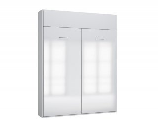 Composition armoire lit DYNAMO façade blanc brillant colonne bibliothèque blanc mat 160*200 cm