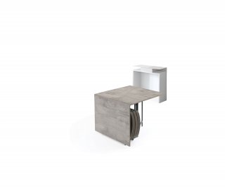 Console extensible Design BALTO PLUS blanc avec table pliante gris béton et 6 chaises intégrées taupe