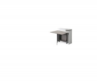 Console extensible Design BALTO PLUS blanc avec table pliante gris béton et 6 chaises intégrées taupe