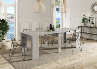 Table console extensible GANDIA gris béton jusqu'à 10 couverts avec allonges intégrées