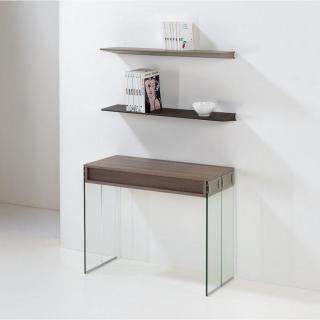 Table console extensible 45 à 270 cm STEF XL 10 couverts piétement verre clair plateau noyer