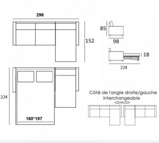 Canapé d'angle EXPRESS DIAMANT couchage 160 cm matelas 16 cm