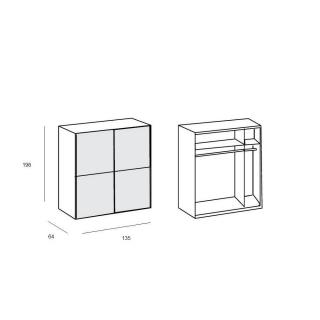 Dressing CLAPTON 135 cm façade 2 portes coulissantes miroirs structure chêne