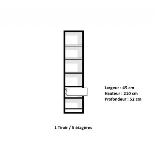 Elément bibliothèque 1 tiroir ARLITEC largeur 45 cm profondeur 52 cm 