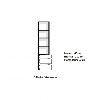 Elément bibliothèque 3 tiroirs ARLITEC largeur 45 cm profondeur 52 cm 