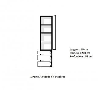 Elément rangement 3 tiroirs 1 porte ferrée droit ARLITEC largeur 45 cm profondeur 52 cm 